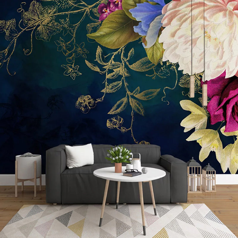 Whole Abstract Wall Art Blackish Green Rose Mural Wallpaper, Personalized Size Available