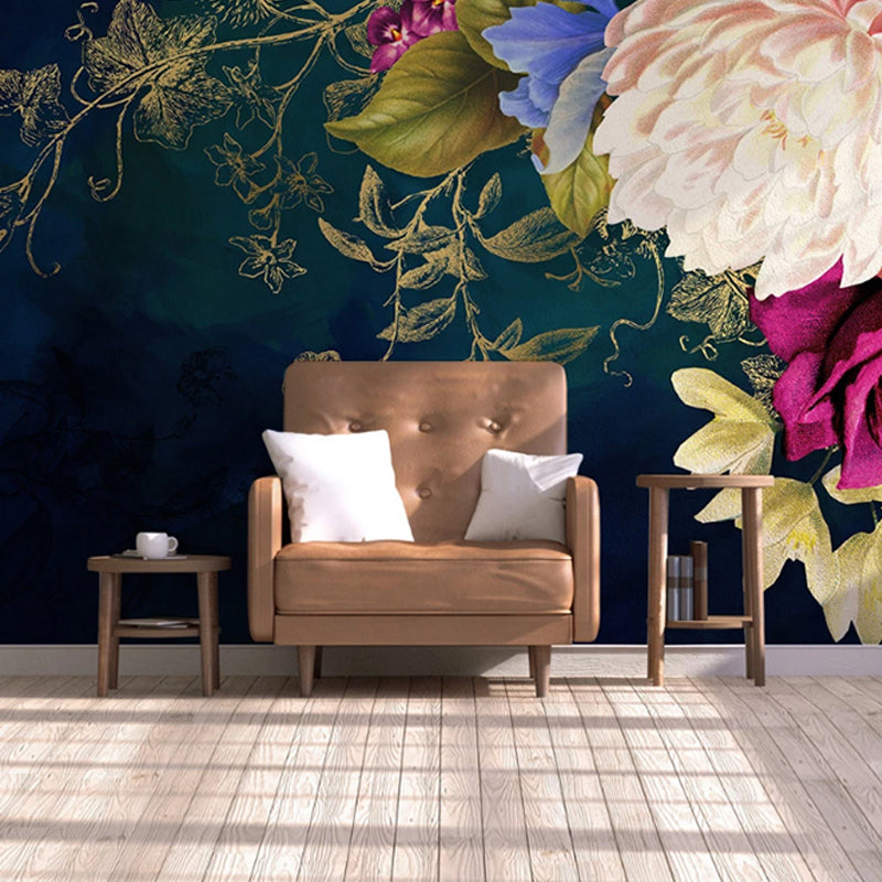 Whole Abstract Wall Art Blackish Green Rose Mural Wallpaper, Personalized Size Available