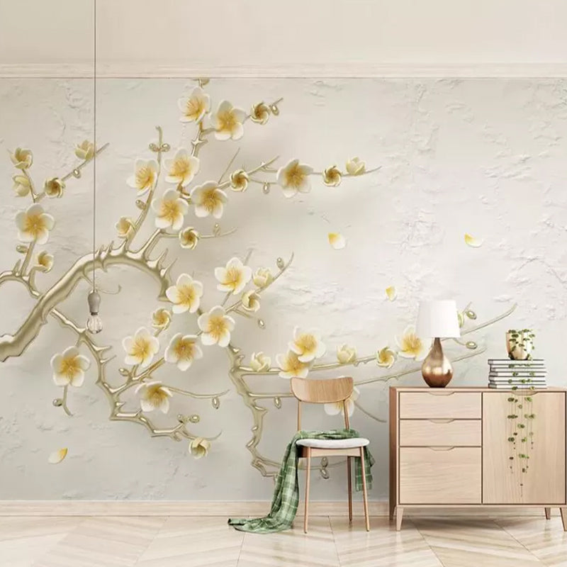 Traditional Beige Magnolia Wall Decor for Commercial Use, Non-Woven Material