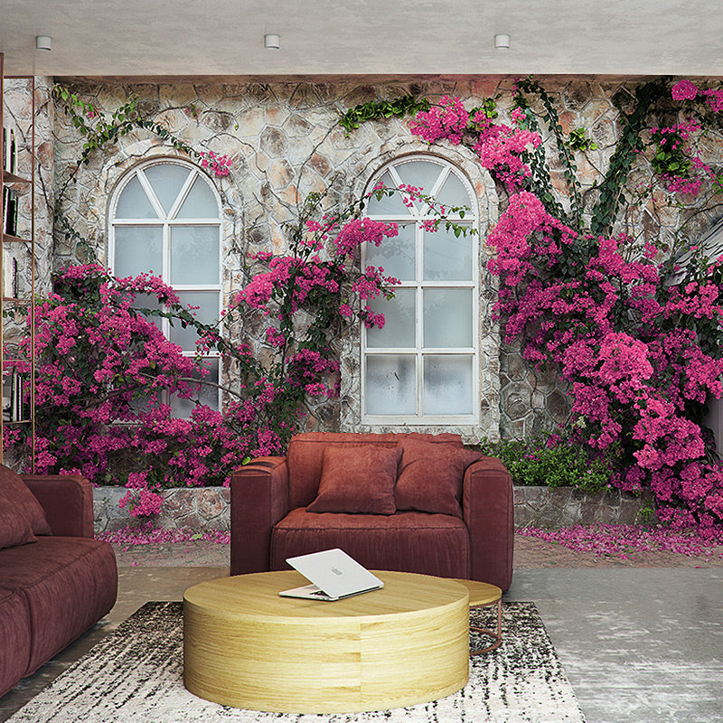 Photo Style Wall Mural French Window and Blossom Full Size Wall Art for Coffee Shop, Made to Measure