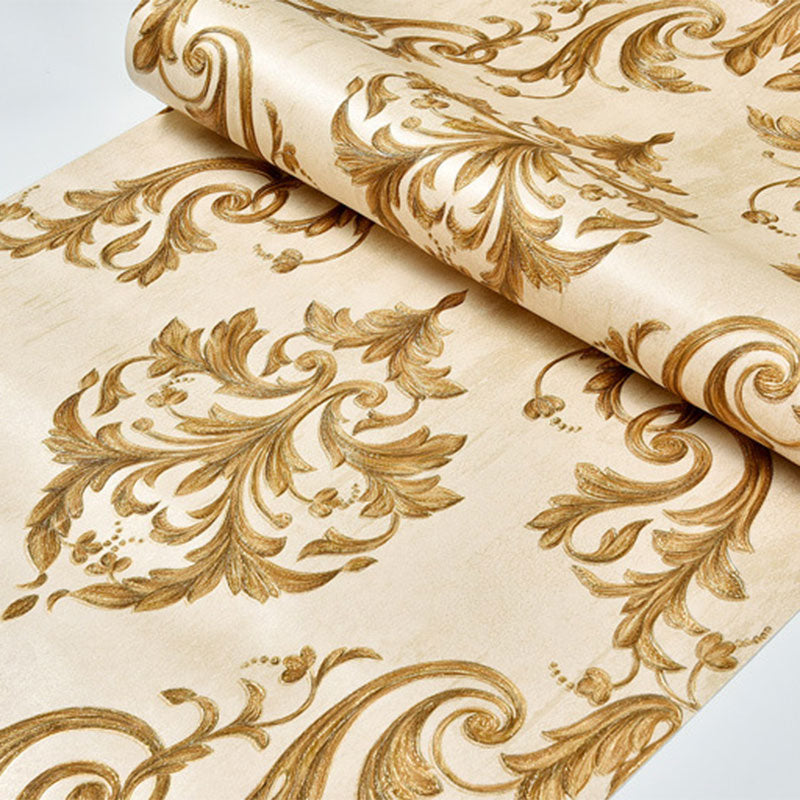 Stain-Resistant Wall Decor Non-Pasted 3D Print Damasque Non-Woven Wallpaper in Neutral Color