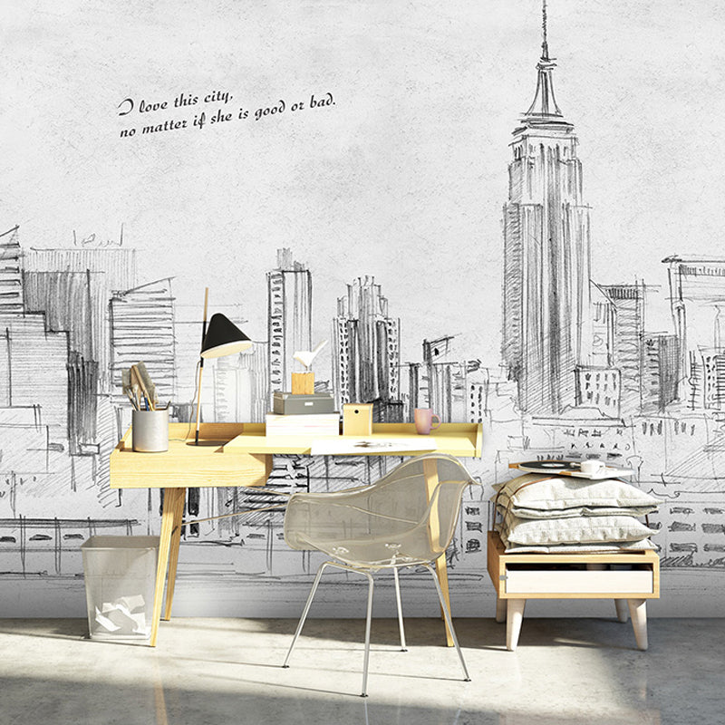 Traditional Nordic Building Mural Wallpaper Black and White Retro Wall Art for Decoration