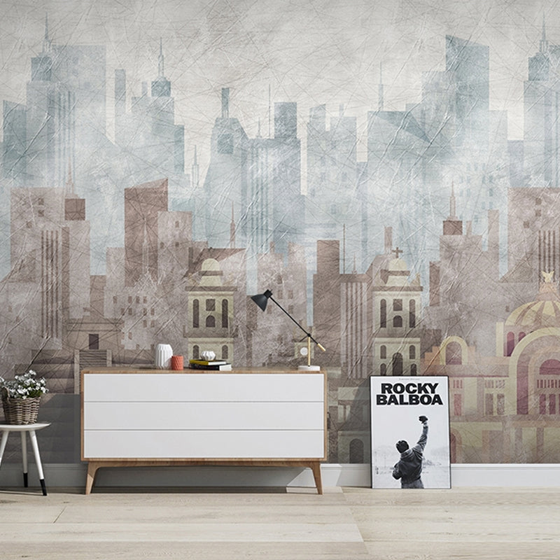 Big Wall Art Industrial Nostalgic Tall Building Mural Wallpaper in Obscure Color