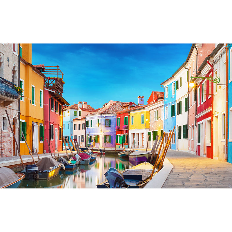 Large Murals Multi-Color Venice City and Boat Textured Wall Art for Accent Wall, Customized Size Available