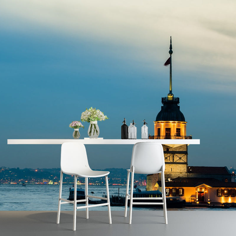 Light Wall Mural for Living Room, Blue Sea and Beacon, Personalized Size Available