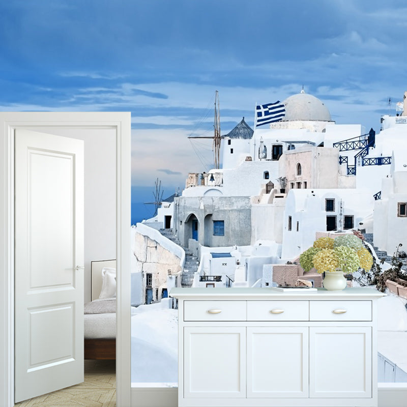 Full Size Fresh Cool Mural Wallpaper for Decoration Modern Simple Seashore House and Snow, Made to Measure