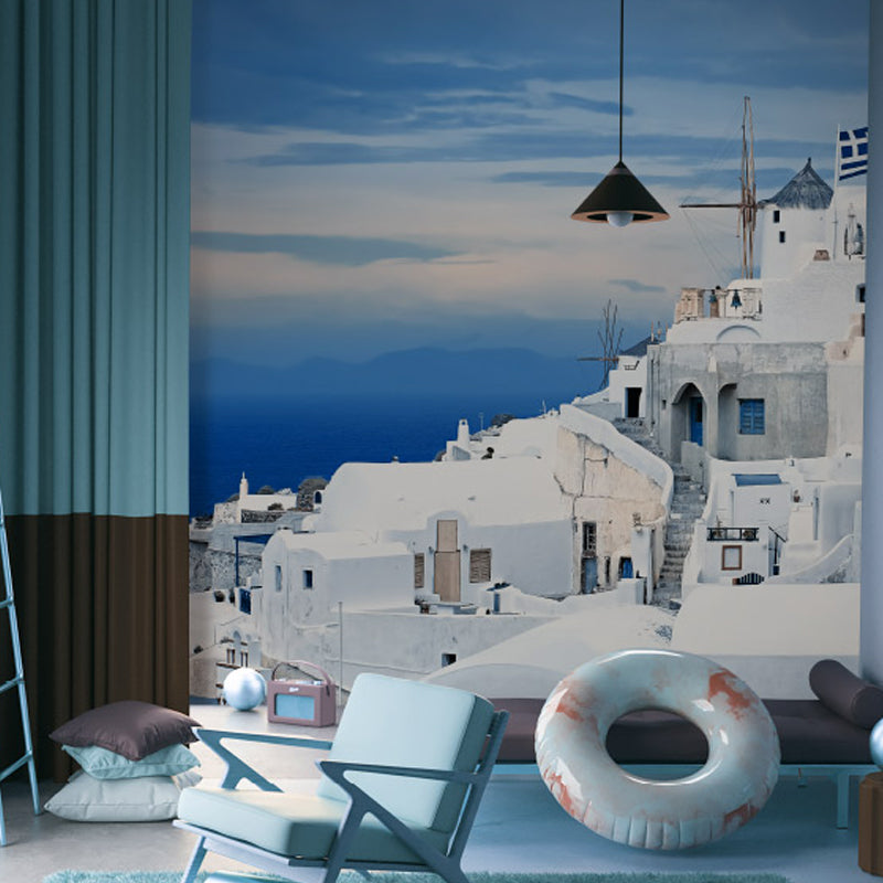 Full Size Fresh Cool Mural Wallpaper for Decoration Modern Simple Seashore House and Snow, Made to Measure
