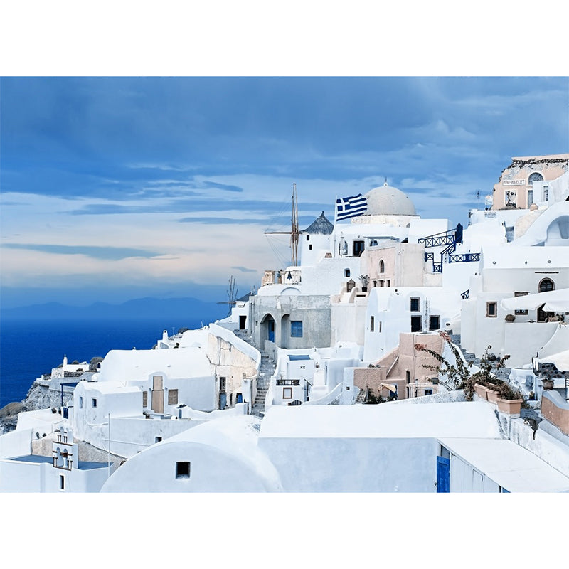 Full Size Fresh Cool Mural Wallpaper for Decoration Modern Simple Seashore House and Snow, Made to Measure