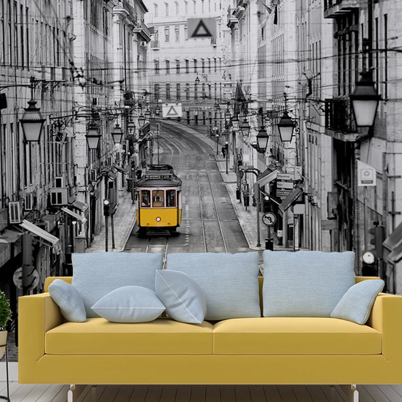Giant Retro Industrial Wall Art Black and White Street and Bus Murals, Made to Measure