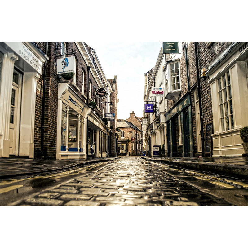 Large Printed Photo Mural Wallpaper Street and European Building Wall Art for Bar and Coffee Shop, Pastel Yellow