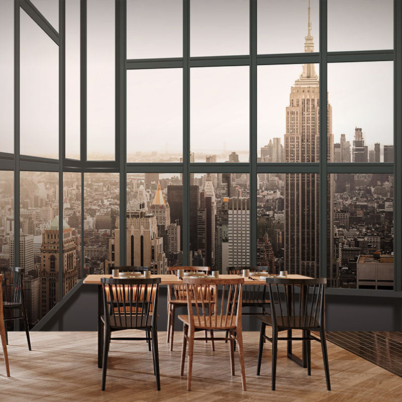 Whole Wall Mural Contemporary 3D Print City View from Office Wall Art in Natural Color