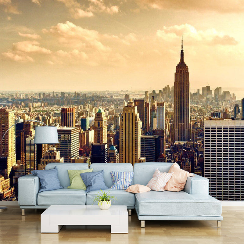 Extra Large Wall Decor Dark Colored 3D Print Building in City Non-Woven Texture Mural for Coffee Shop, Personalized Size Available