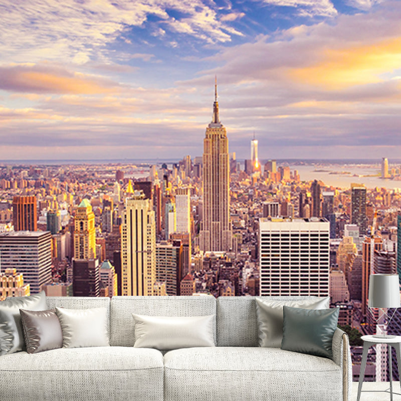 Cool Murals for Accent Wall and Guest Room, Yellow and Blue European Contemporary Building, Made to Measure