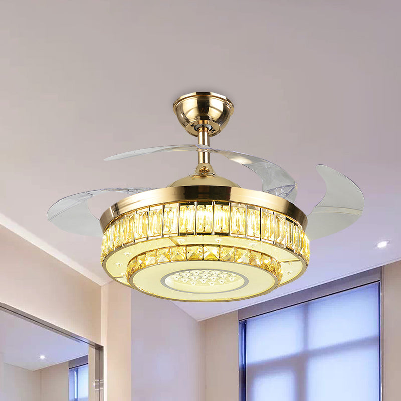 42,5 "breites 3-Blade-Gold-LED-Semi-Flush Modern Modern Coarded Crystal Crusted Stufen Flush Mount Deckenventilator Licht