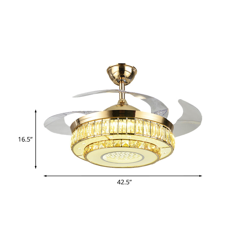 42,5 "breites 3-Blade-Gold-LED-Semi-Flush Modern Modern Coarded Crystal Crusted Stufen Flush Mount Deckenventilator Licht