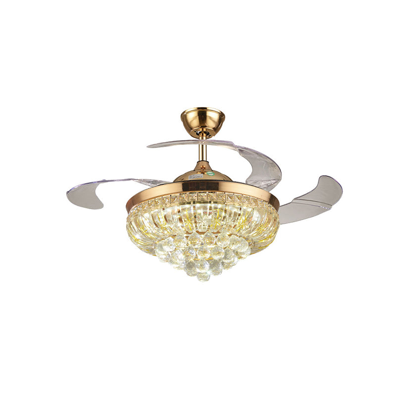 3 messen kristallen led plafondventilator licht modernistische gouden conische woonkamer semi-flush mount, 42,5 "w