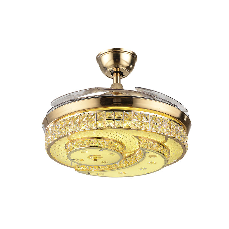 3 Blades Crescent Schlafzimmer Lüfter Beleuchtung Einfachheit Kristall Gold LED SEMI BUSH MOUND Deckenbehandlung, 42,5 "breit