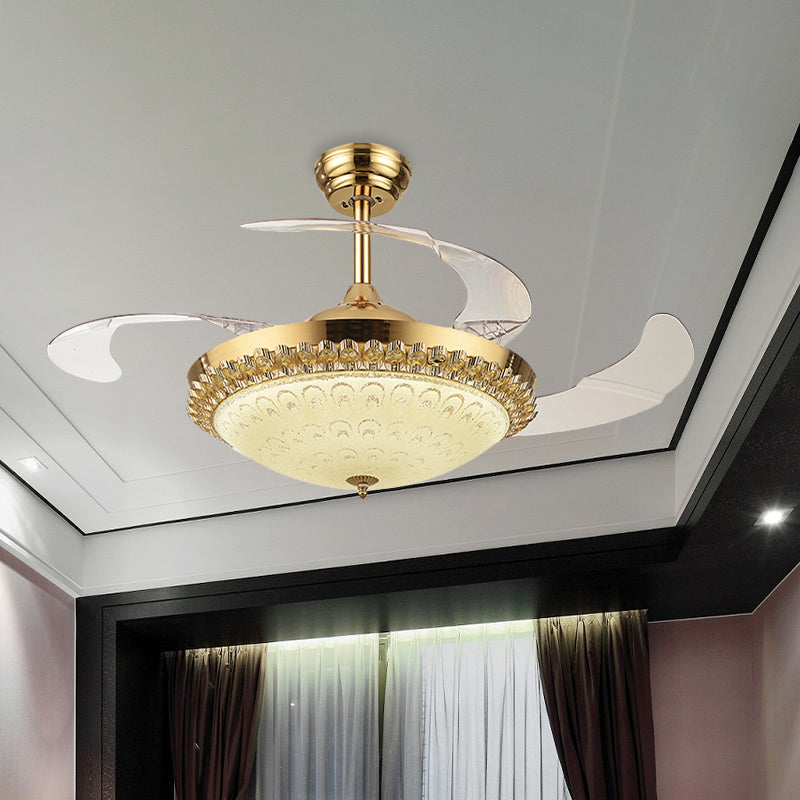 42.5 "brede gouden kom ventilator verlichting armatuur eenvoudig Crystal 3 Blades Family Room LED Semi Mount Lighting