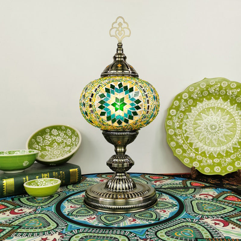 Moroccan Oblong Night Light Single Bulb Stained Art Glass Nightstand Lamp in Beige/Red/Blue for Cafe