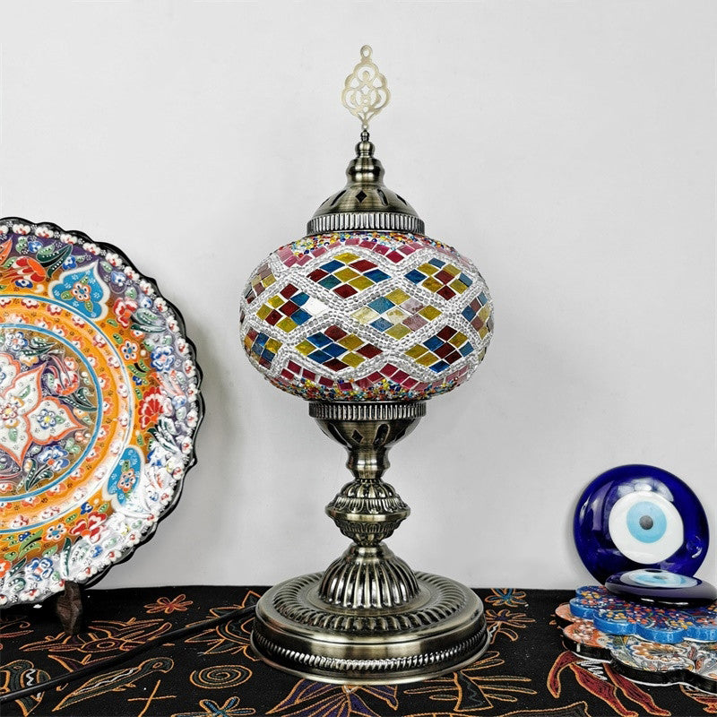 Art Deco Incense Burner Desk Light 1-Bulb Handcrafted Stained Glass Table Lamp in White/Beige/Yellow