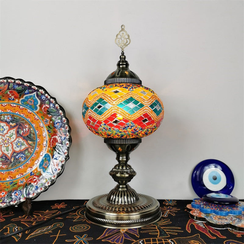 Art Deco Incense Burner Desk Light 1-Bulb Handcrafted Stained Glass Table Lamp in White/Beige/Yellow