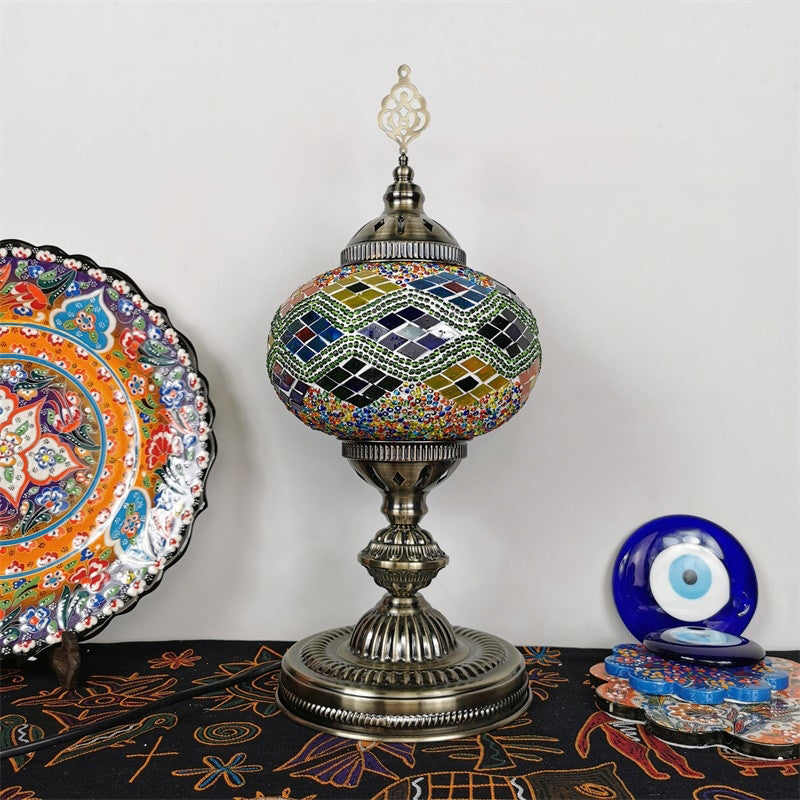 Art Deco Incense Burner Desk Light 1-Bulb Handcrafted Stained Glass Table Lamp in White/Beige/Yellow