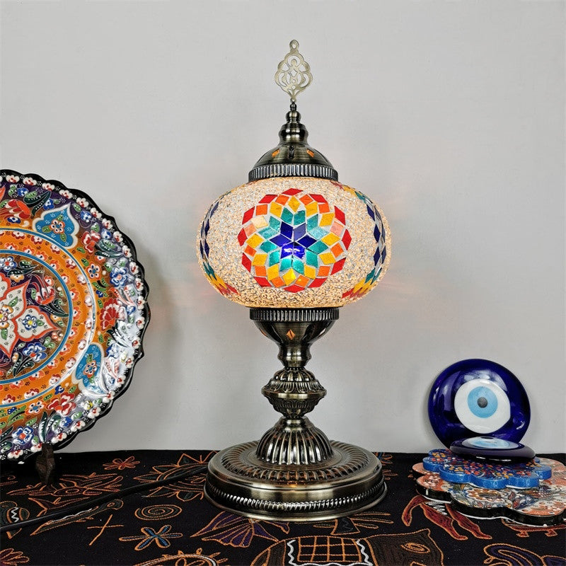 Art Deco Incense Burner Desk Light 1-Bulb Handcrafted Stained Glass Table Lamp in White/Beige/Yellow