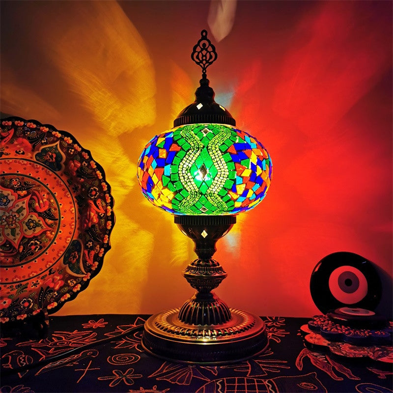 Art Deco Incense Burner Desk Light 1-Bulb Handcrafted Stained Glass Table Lamp in White/Beige/Yellow