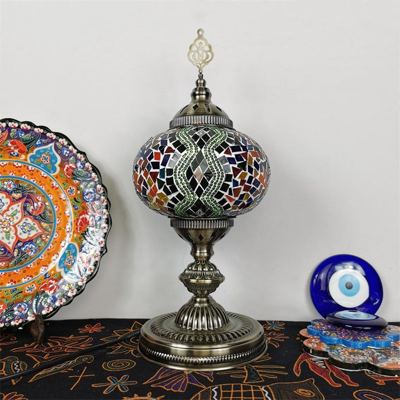 Art Deco Incense Burner Desk Light 1-Bulb Handcrafted Stained Glass Table Lamp in White/Beige/Yellow