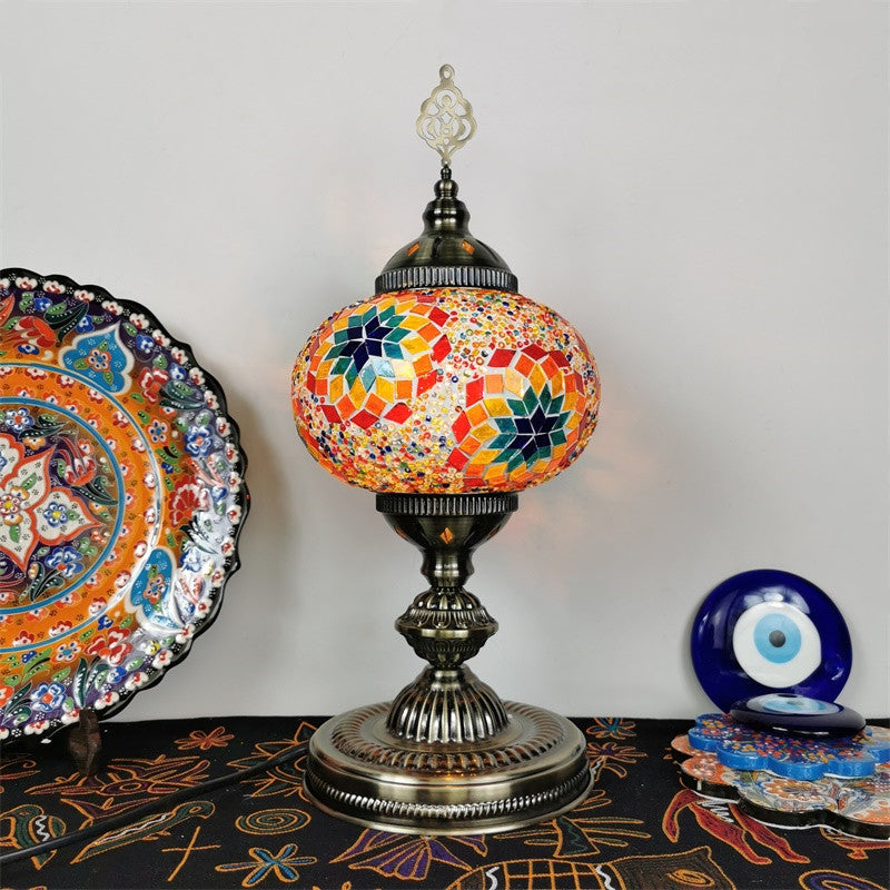 Art Deco Incense Burner Desk Light 1-Bulb Handcrafted Stained Glass Table Lamp in White/Beige/Yellow