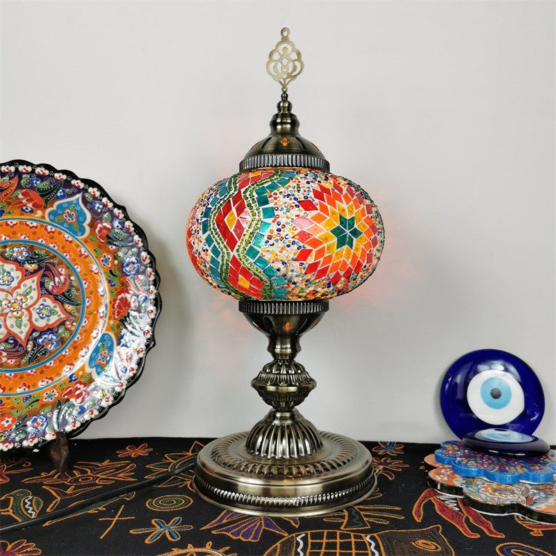 Art Deco Incense Burner Desk Light 1-Bulb Handcrafted Stained Glass Table Lamp in White/Beige/Yellow