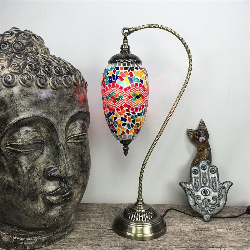 Bohemian Droplet Nightstand Light 1-Bulb Tachate Art Glass Night Lampe avec bras incurvé en rose / rouge