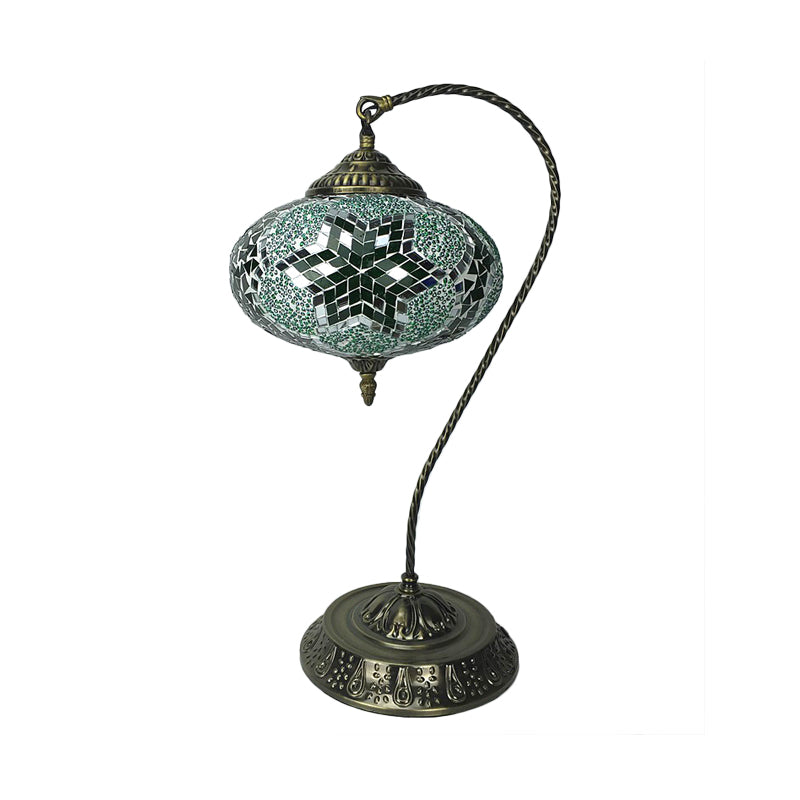 Décoratif oblong night clair tête simple tachée d'art en verre de table de table avec bras incurvé en jaune / bleu / vert