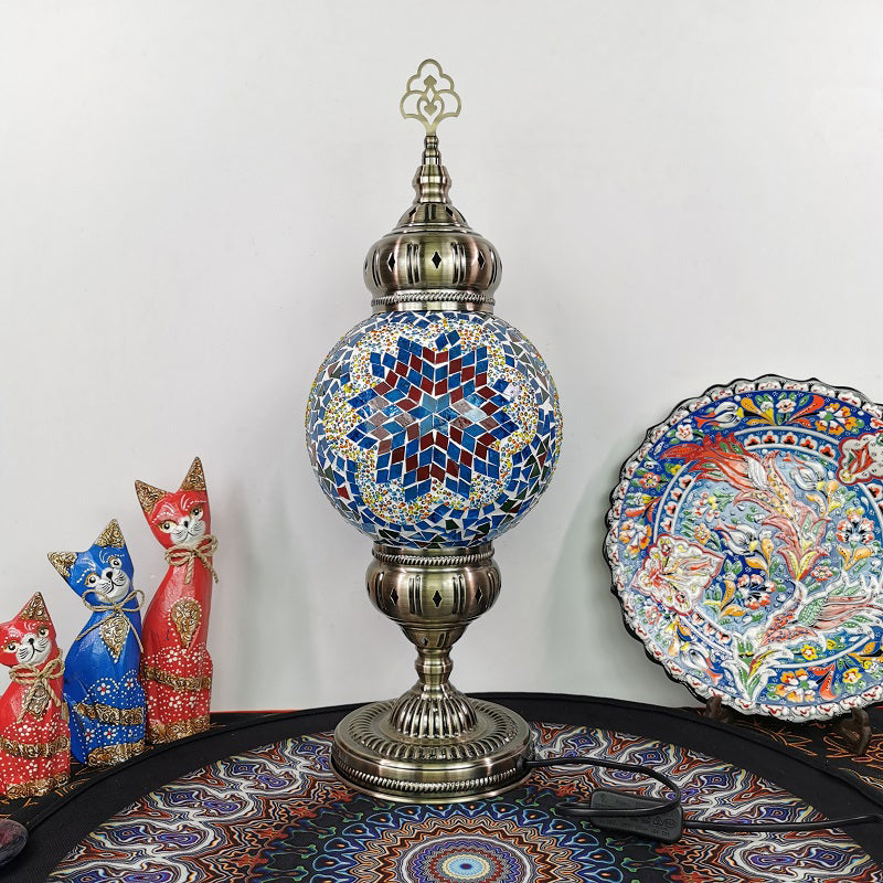 Handcrafted Art Glass Ball Desk Lamp Vintage 1 Head Living Room Nightstand Light in White/Beige/Yellow