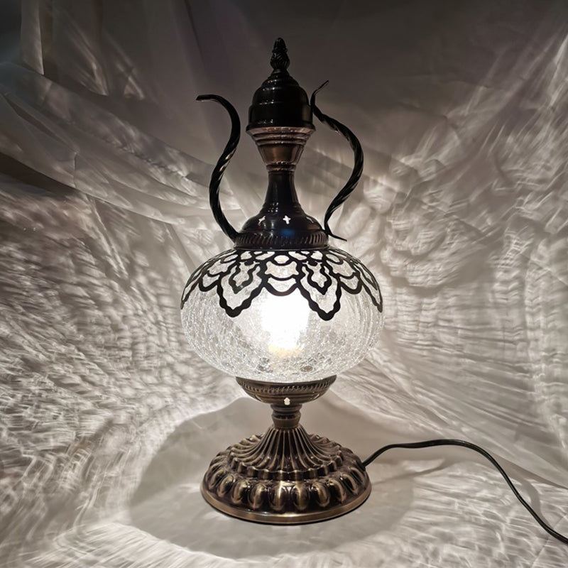 Illuminazione da tavolo con teiera in bronzo Vetro craquelé turco 6,5 "/7" W 1 lampadina Lampada da comodino per soggiorno