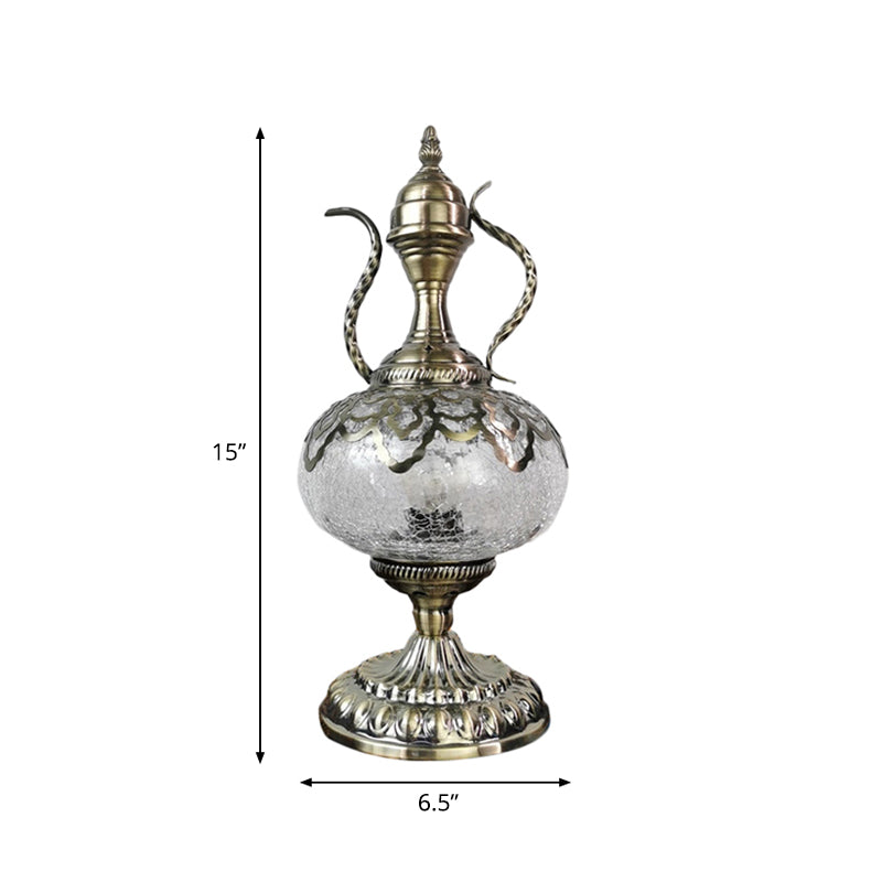 Illuminazione da tavolo con teiera in bronzo Vetro craquelé turco 6,5 "/7" W 1 lampadina Lampada da comodino per soggiorno
