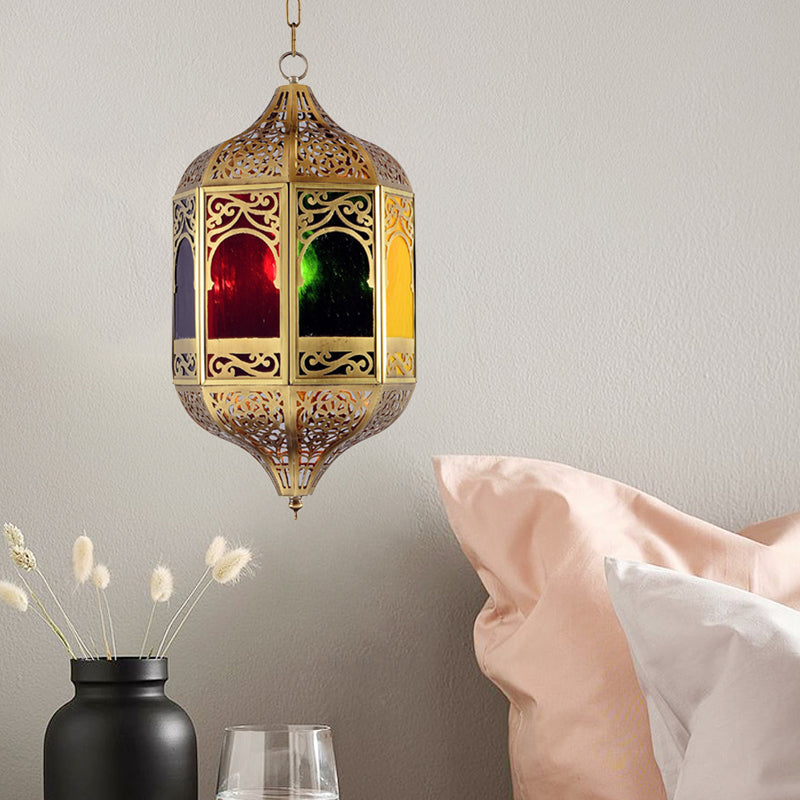 Lantern Metal Pendant Lighting Southeast Asia 1-Head Hallway Hanging Light Fixture in Brass