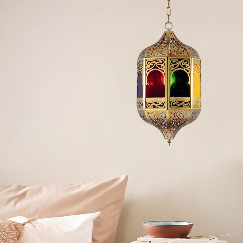 Lantern Metal Pendant Lighting Southeast Asia 1-Head Hallway Hanging Light Fixture in Brass