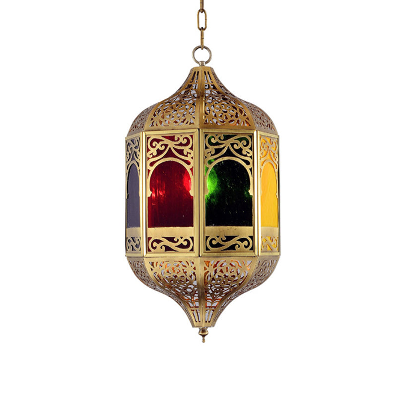 Lantern Metal Pendant Lighting Southeast Asia 1-Head Hallway Hanging Light Fixture in Brass