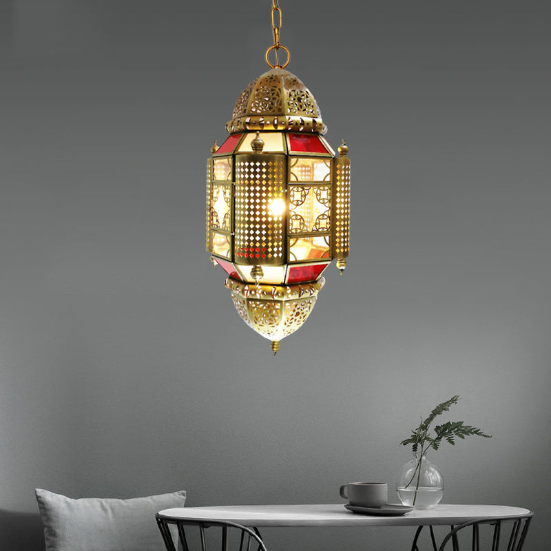 1 lampe suspendue légère Lantern Lantern Metal Suspension Éclairage avec conception de découpe en laiton