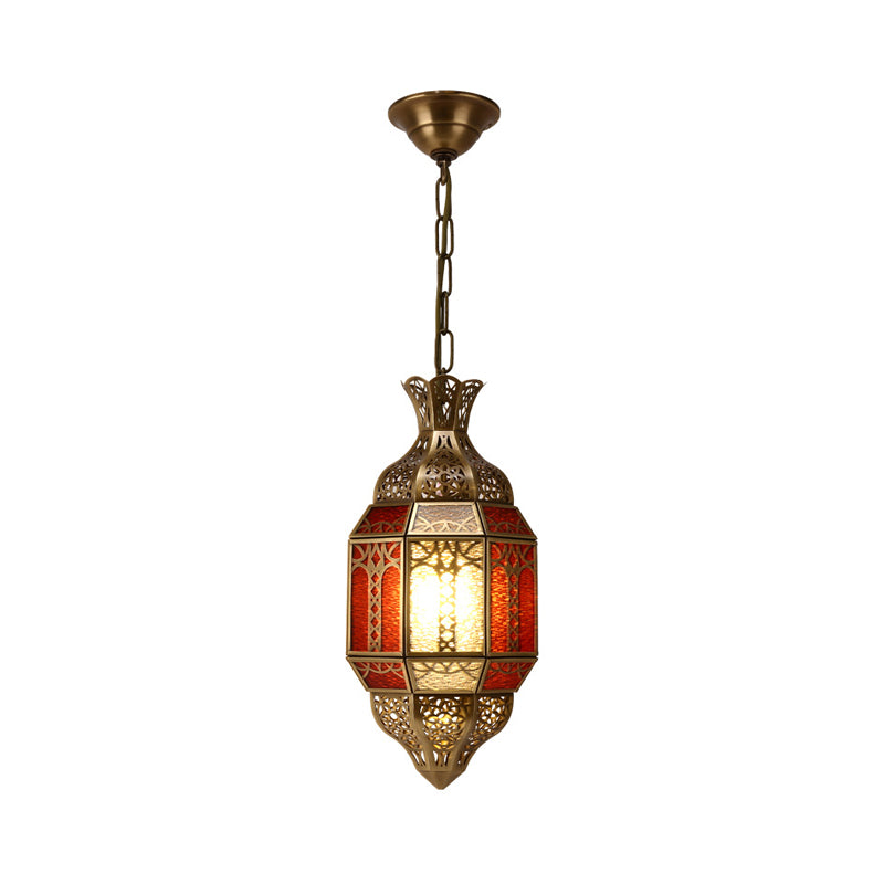 Brass 1 Bulb Suspension Lamp Arab Metal Lantern Ceiling Hang Fixture for Restaurant