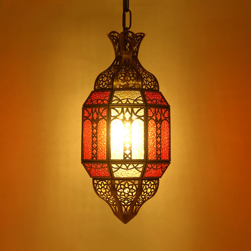 Brass 1 Bulb Suspension Lamp Arab Metal Lantern Ceiling Hang Fixture for Restaurant