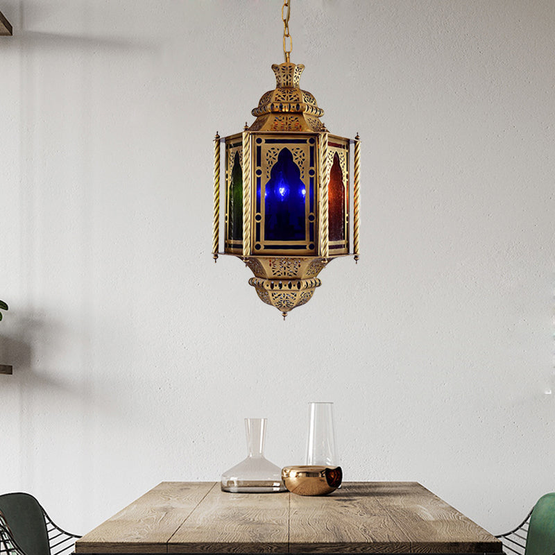 Lantern Restaurant Chandelier Arabian Metal 3 Bulbs Brass Suspended Lighting Fixture