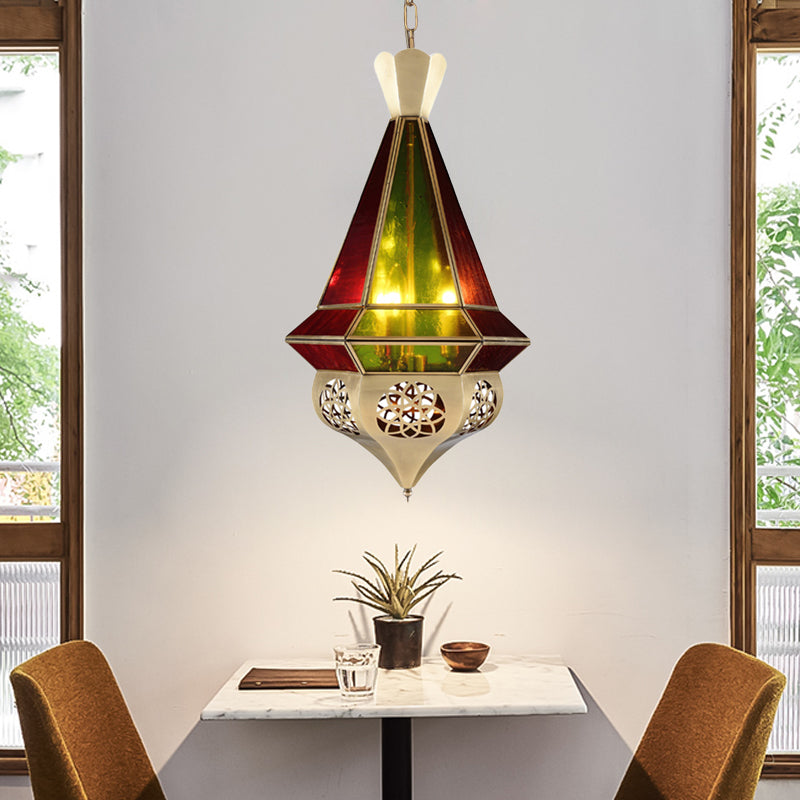 Metal Tapered Hanging Pendant Art Deco 3-Light Restaurant Ceiling Chandelier with Hollow Decor