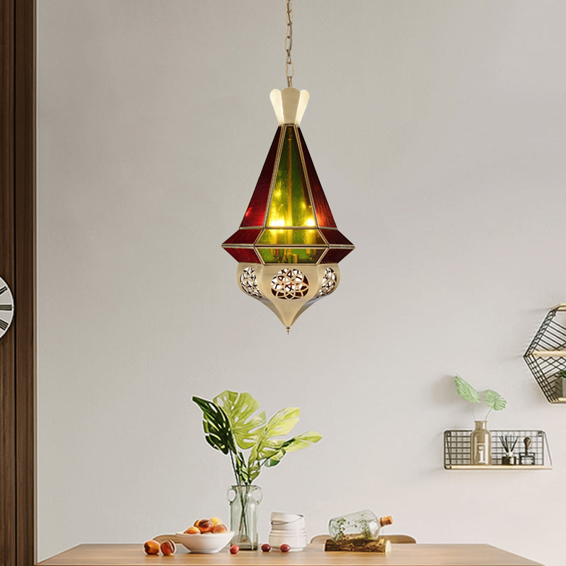 Metal Tapered Hanging Pendant Art Deco 3-Light Restaurant Ceiling Chandelier with Hollow Decor