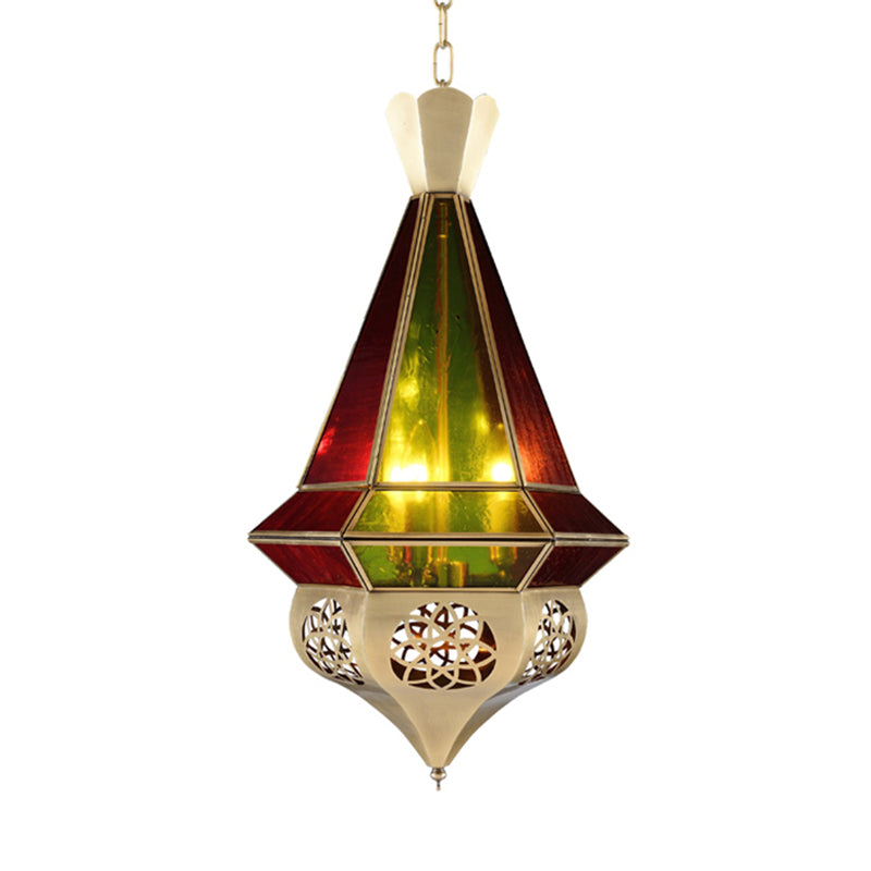 Metal Tapered Hanging Pendant Art Deco 3-Light Restaurant Ceiling Chandelier with Hollow Decor