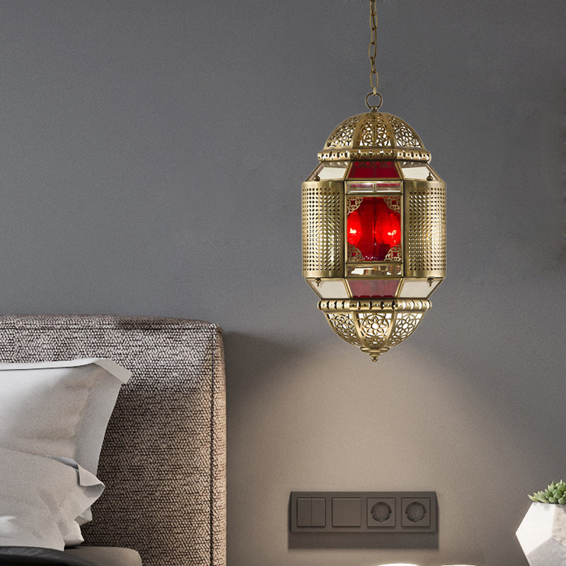 Pendente a soffitto a soffitto in ottone Sud -est asiatico metallo a 3 luci ristorante appeso lampadario