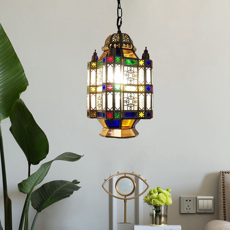 Lampadella in ottone in ottone in vetro smerigliato Lantern 3 Heads Art Deco Sospensione Light per il ristorante