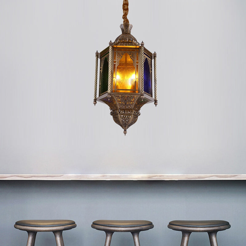 Lampada lampadina in ottone in ottone in vetro colorato Lancia a 3 teste a sospensione per il ristorante