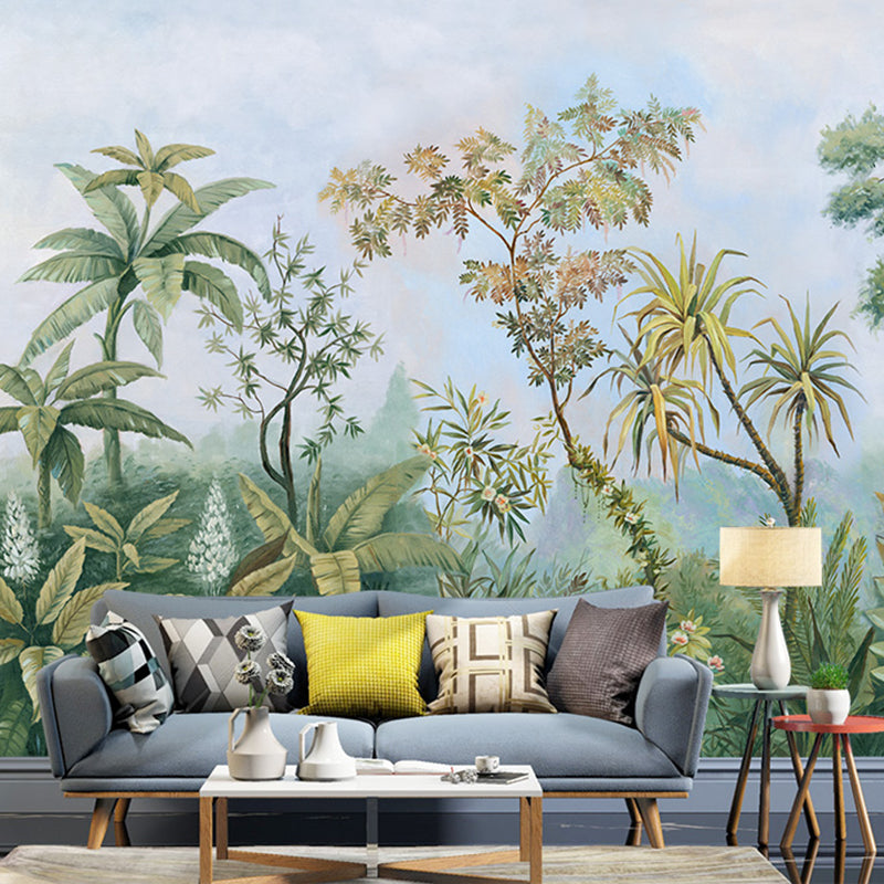 Extra Large Mural Wallpaper with Forest and Tree Pattern Gallery Wall Art in Green for Home Decoration